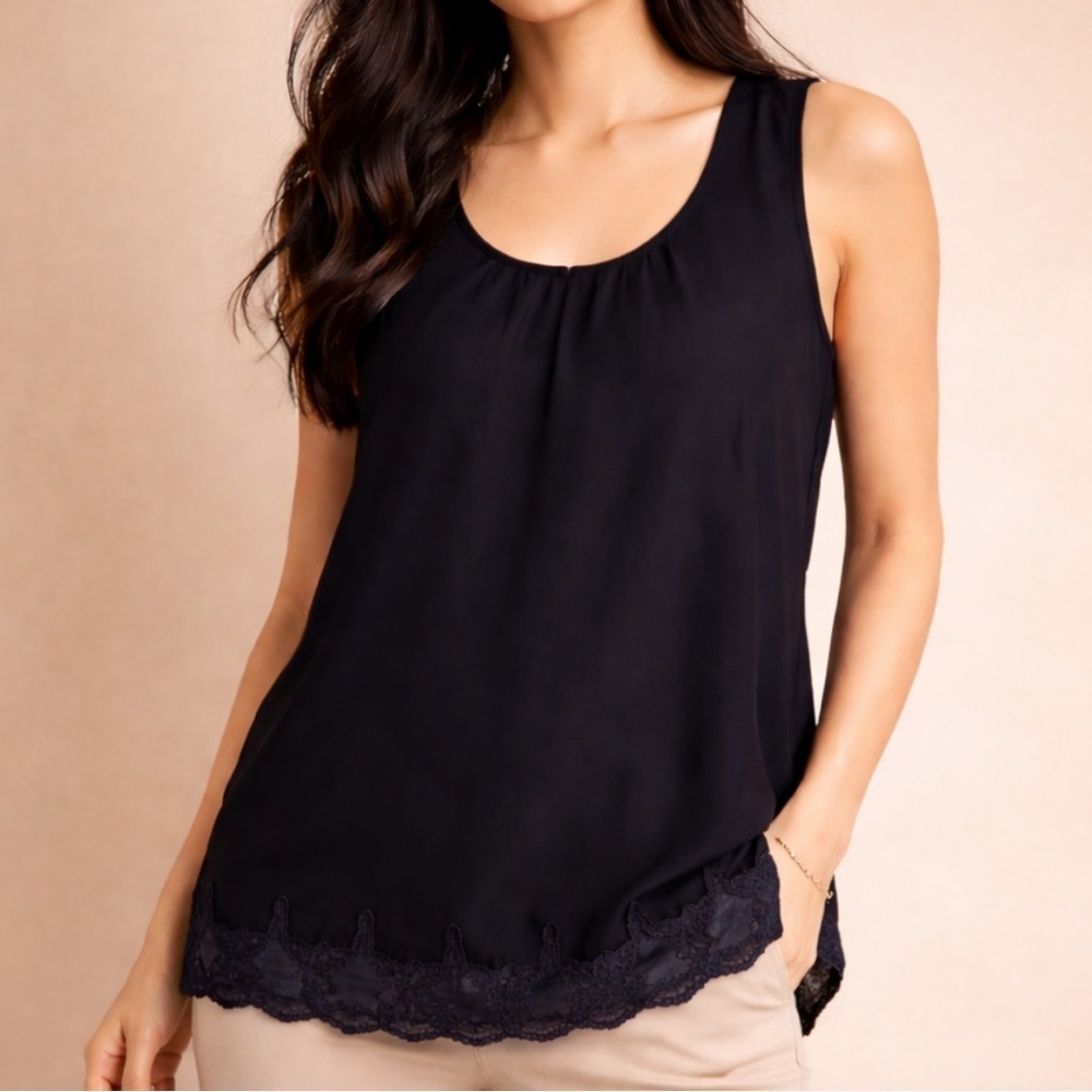 Coldwater Creek Black Sleeveless Lace Hem Blouse – Size M (10–12)